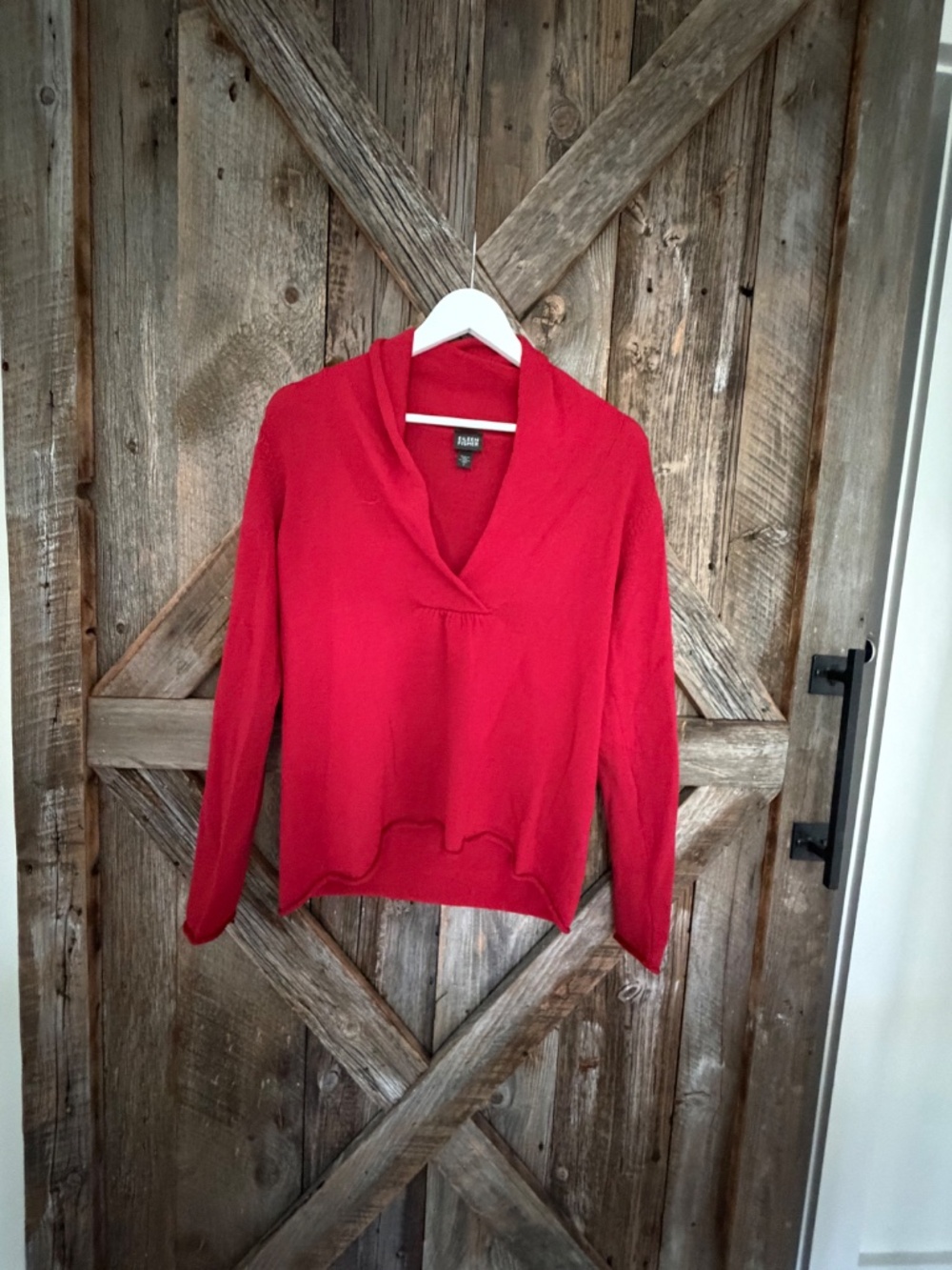 EILEEN FISHER RED MERINO WOOL COLLAR SWEATER WOMENS SMALL S